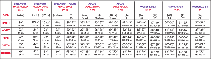 Body Wrappers Adult Skirt Size Chart – Dancewear Online