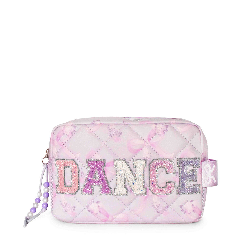 OMG Accessories - 'Dance' Quilted Floral Bow Printed Cosmetic Pouch OMG Accessories